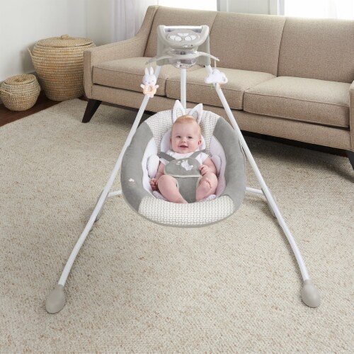 Ingenuity InLighten Motorized Vibrating Baby Swing, Swivel Infant Seat, Gray