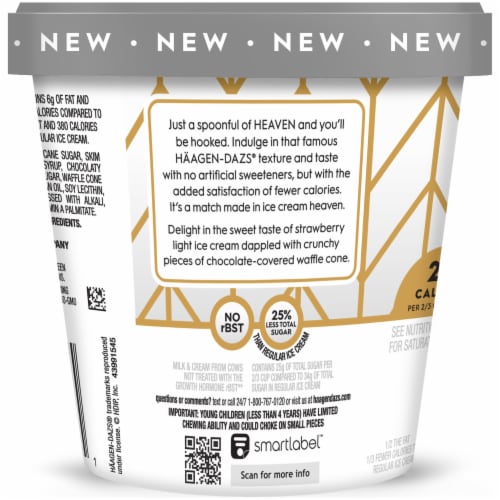 Haagen-Dazs Heaven Strawberry Chocolate Waffle Cone Light Ice Cream Perspective: left