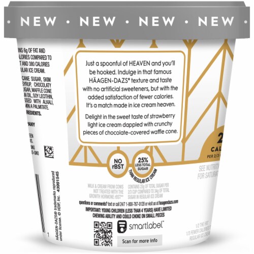 Haagen-Dazs Heaven Strawberry Chocolate Waffle Cone Light Ice Cream Perspective: left
