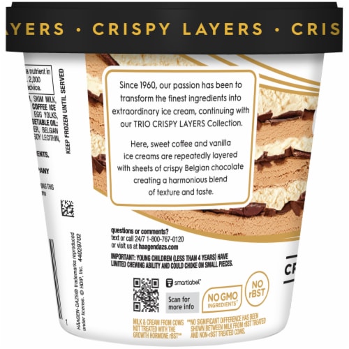 Haagen-Dazs Coffee & Vanilla Belgian Chocolate TRIO Crispy Layers Ice Cream Perspective: left