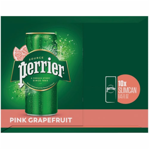 Perrier Pink Grapefruit Flavored Carbonated Mineral Water 10 Cans Perspective: left