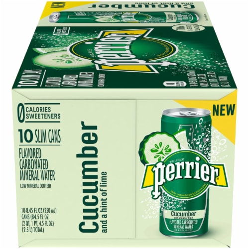 Perrier Cucumber Lime Flavored Carbonated Mineral Water 10 Cans Perspective: left