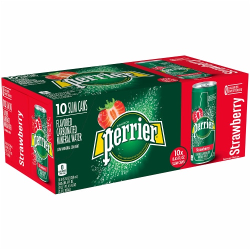 Perrier Strawberry Flavored Carbonated Mineral Water Perspective: left