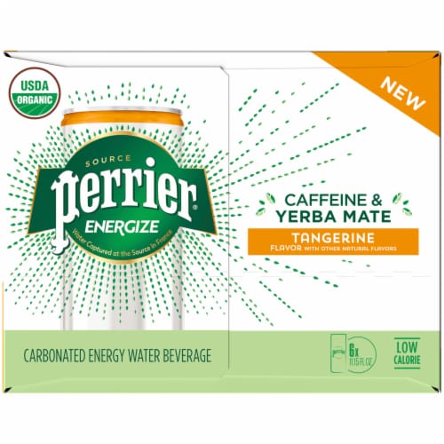 Perrier Energize Caffeine & Yerba Mate Tangerine Carbonated Beverage Perspective: left