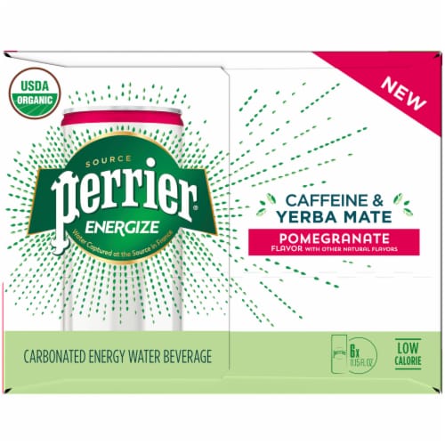 Perrier Energize Caffeine & Yerba Mate Pomegranate Carbonated Beverages Perspective: left
