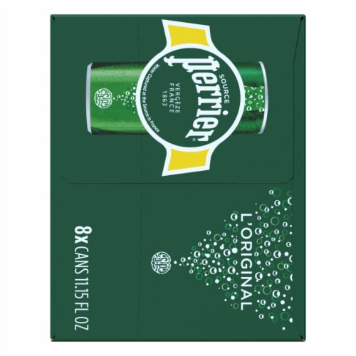 Perrier Sparkling Water Sleek Cans Perspective: left