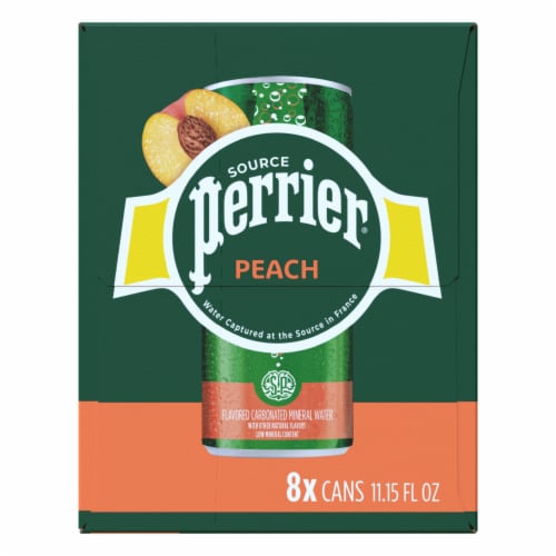 Perrier Peach Flavored Carbonated Mineral Water Perspective: left