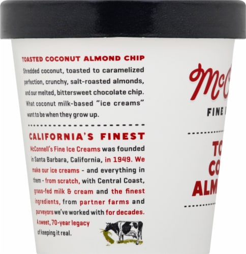 McConnell's Toasted Coconut Almond Chip Ice Cream Pint Perspective: left