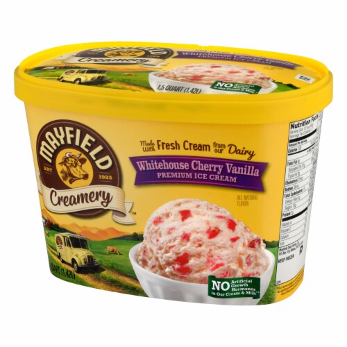 Mayfield Creamery Whitehouse Cherry Vanilla Ice Cream Tub Perspective: left