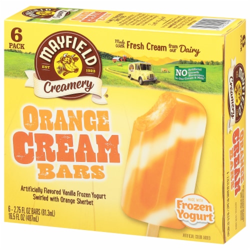 Mayfield Creamery Orange Cream Frozen Yogurt and Orange Sherbet Ice Cream Bars Perspective: left