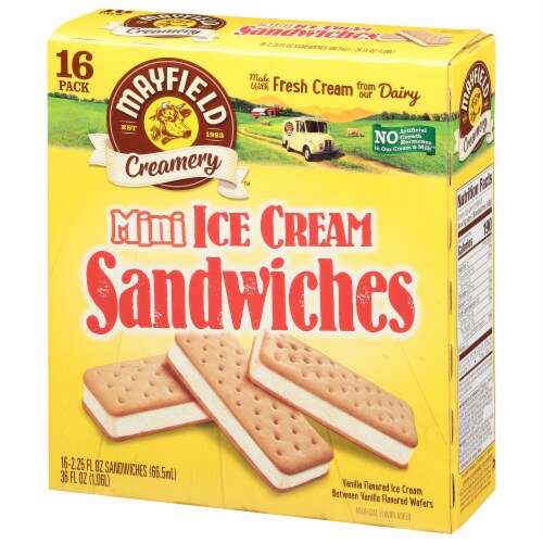 Mayfield Creamery Mini Vanilla Ice Cream Sandwiches Perspective: left