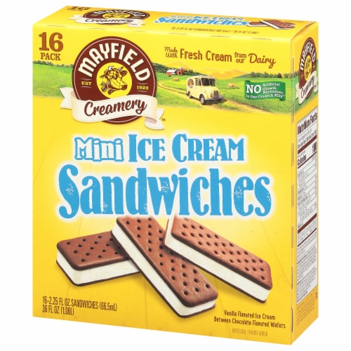 Mayfield Creamery Mini Vanilla Ice Cream Sandwiches with Chocolate Wafers Perspective: left