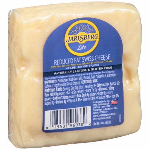 Jarlsberg Lite Reduced Fat Swiss Cheese Wedge Perspective: left