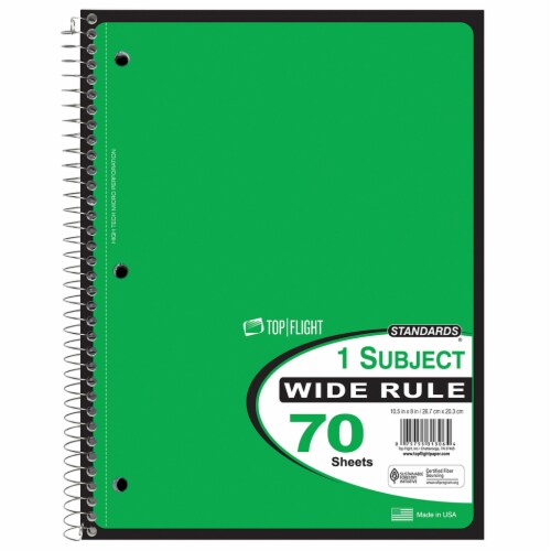 Top Flight Standards® Wide Ruled 1-Subject Notebook - Colors May Vary Perspective: left