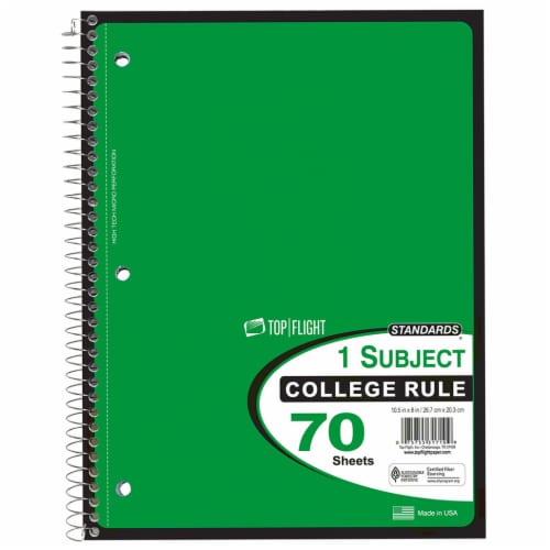 Top Flight Standards® College Ruled 1-Subject Notebook 70 Sheets - Colors May Vary Perspective: left