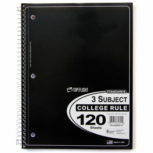Top Flight Standards® College Ruled 3-Subject Notebook Perspective: left