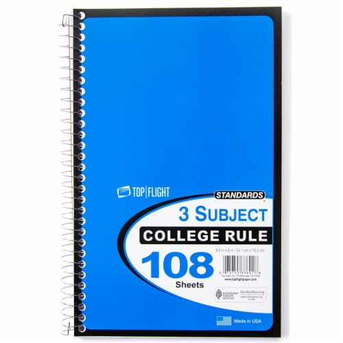 Top Flight College Rule 3-Subject Notebook - 108 Sheets - Assorted Perspective: left