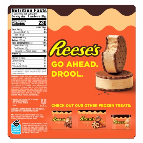 Reese's Frozen Dairy Dessert Peanut Butter Sandwich - 4 ct