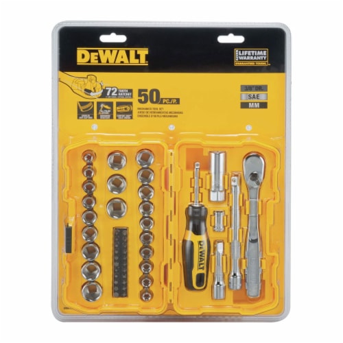 Dewalt 50 Piece 3 8 Inch Mechanics Hand Tool and Socket Set SAE and Metric 1 Piece QFC