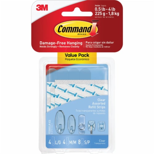 3M Command Clear Assorted Adhesive Strips, 8 Small, 4 Medium, 4 Large Strips Perspective: left
