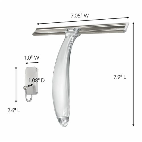 Command™ Bath Stainless Steel Squeegee and Satin Nickel Hook Perspective: left