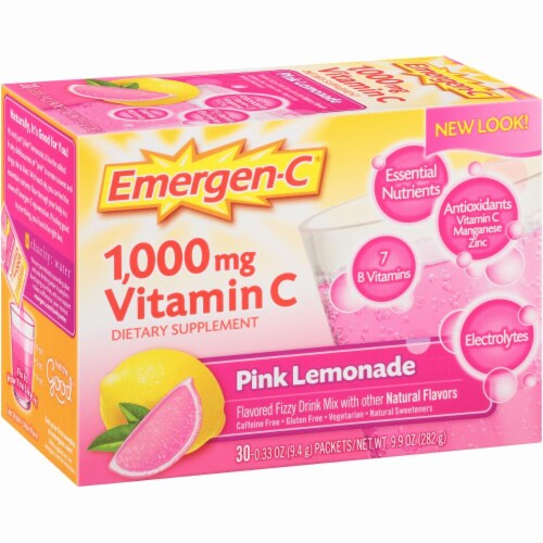 Emergen-C 1000mg Vitamin C Pink Lemonade Powder Perspective: left