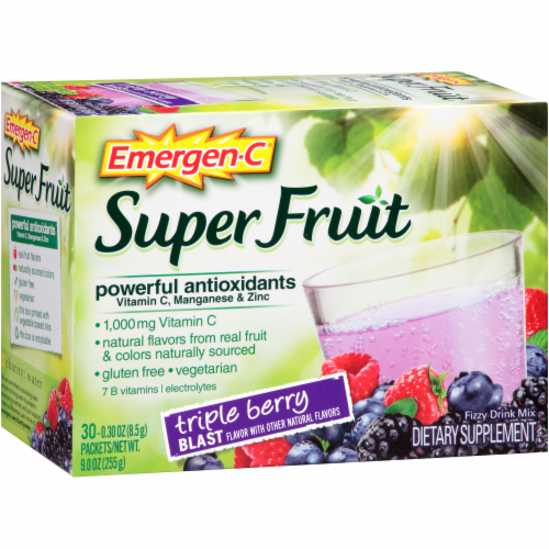 Emergen-C Super Fruit Triple Berry Blast Antioxidant Drink Mix Packets Perspective: left