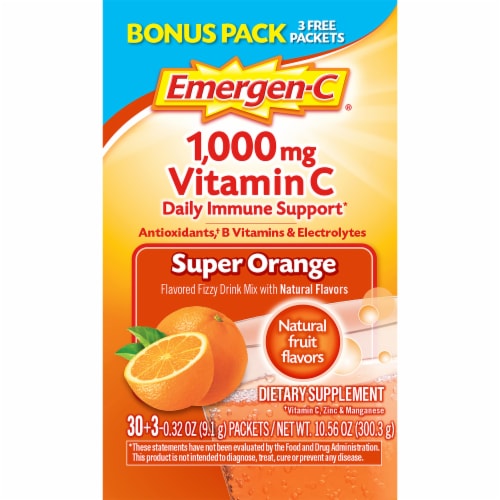 Emergen-C Vitamin C Immune Support Super Orange Flavored Fizzy Drink Mix Packets 1000mg Perspective: left
