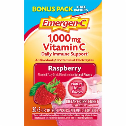 Emergen-C Raspberry Vitamin C Immune Support Fizzy Drink Mix Packets 1000mg Perspective: left