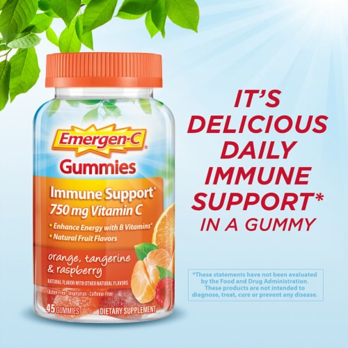 Emergen-C Adult Vitamin Immune Support Gummies, Orange, Tangerine and Raspberry Perspective: left