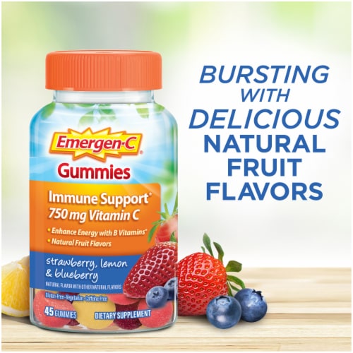 Emergen-C Adult Vitamin Immune Support Strawberry Lemon Blueberry Gummies Perspective: left
