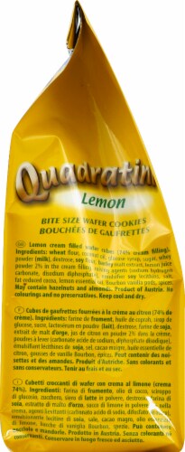 Loacker Quadratini Lemon Bite Size Wafer Cookies Perspective: left