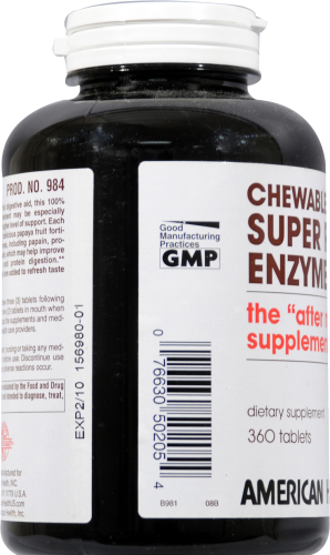 American Health Super Papaya Enzyme Plus Chewable Tablets Perspective: left