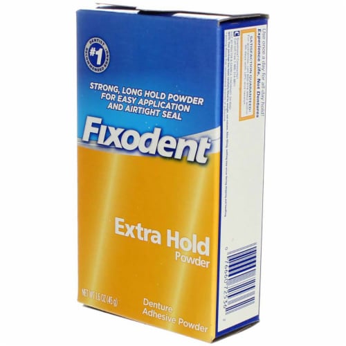 Fixodent Extra Hold Denture Adhesive Powder Perspective: left
