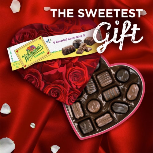 WHITMAN'S SAMPLER Valentine's Day Assorted Milk & Dark Chocolate Candy Floral Heart Gift Tin Perspective: left