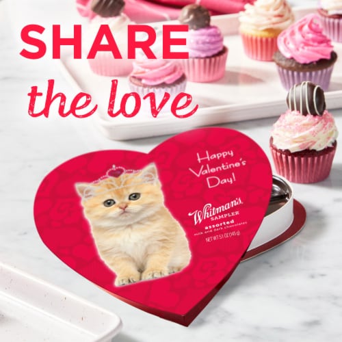 WHITMAN'S SAMPLER Valentine's Day Fancy Pet Heart Assorted Milk & Dark Chocolate Gift Box Perspective: left
