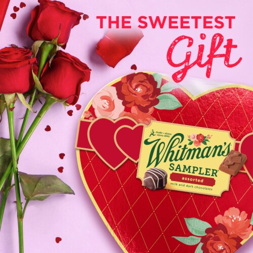 WHITMAN'S SAMPLER Valentine's Day Red Floral Heart Assorted Milk & Dark Chocolate Gift Box Perspective: left