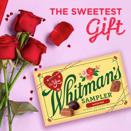 WHITMAN'S SAMPLER Valentine's Day Assorted Milk & Dark Chocolate Candy Gift Box Perspective: left