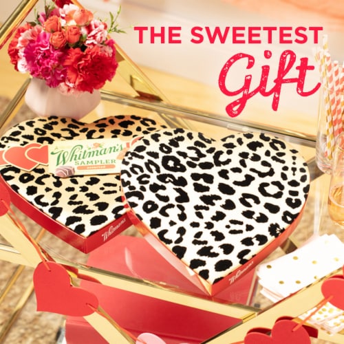 Valentine's Day Cheetah Heart Assorted Milk & Dark Chocolate Candy Gift Box Perspective: left