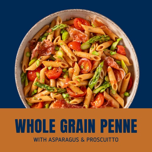 Barilla Whole Grain Penne Non-GMO and Kosher Pasta Made With Whole Wheat Perspective: left