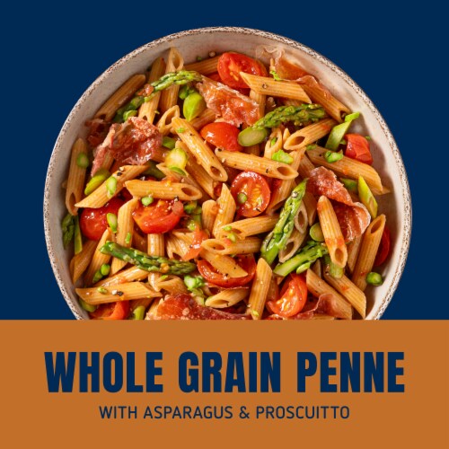 Barilla Whole Grain Penne Non-GMO and Kosher Pasta Made With Whole Wheat Perspective: left
