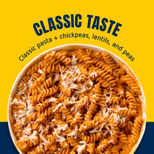 Barilla Protein+ (Plus) Rotini Pasta Non-GMO and Kosher Certified Plant Based Protein Pasta Perspective: left