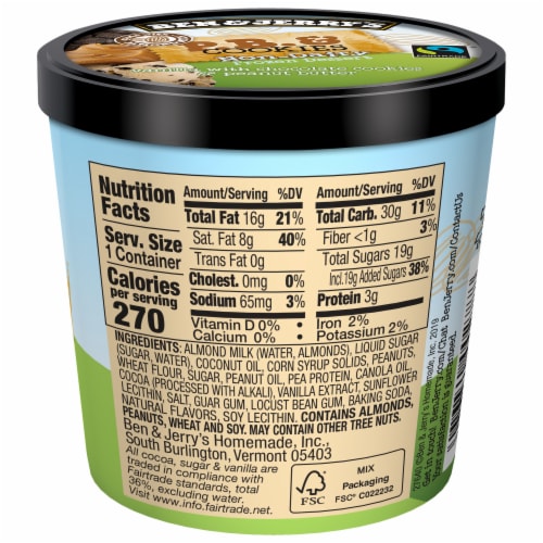 Ben & Jerry's Dairy Free PB & Cookies Sunflower Butter and Vegan Mini Cup Frozen Dessert Perspective: left