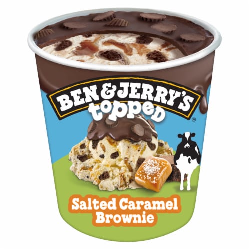 Ben & Jerry's Topped Salted Caramel Brownie Ice Cream Pint Perspective: left