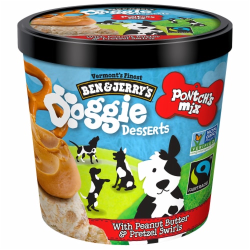 Ben & Jerry's Pontch's Peanut Butter & Pretzel Swirls Mix Frozen Dog Treat Cup Perspective: left
