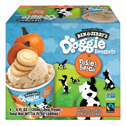 Ben & Jerry's Rosie's Batch Pumpkin & Mini Cookies Frozen Dog Treat Cups Perspective: left