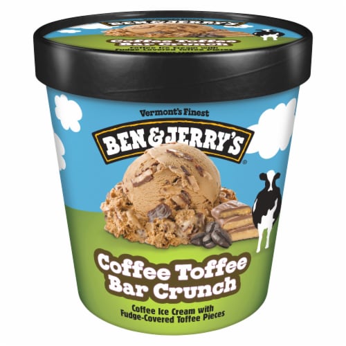 Ben & Jerry's Coffee Toffee Bar Crunch with Coffee & Fudge-Covered Toffee Ice Cream Perspective: left