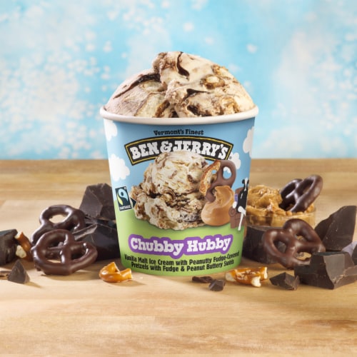 Ben & Jerry's Non-GMO Chubby Hubby with Fudge Pretzels and Peanut Butter Vanilla Ice Cream Perspective: left