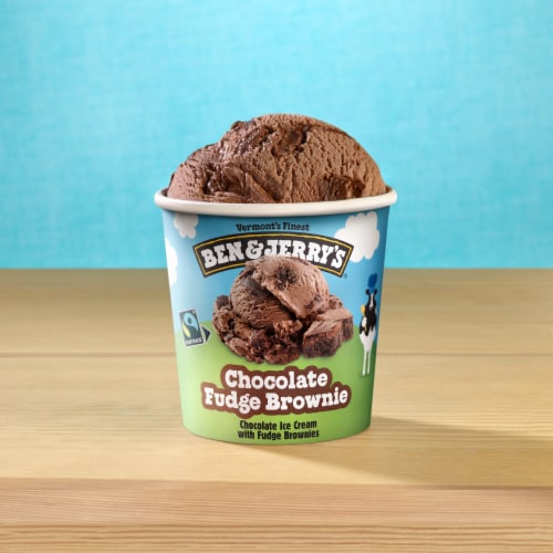 Ben & Jerry's Non-GMO Chocolate Fudge Brownie Chocolate Ice Cream Perspective: left