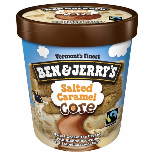Ben & Jerry's Non-GMO Salted Caramel Core Sweet with Blonde Brownies Ice Cream Perspective: left